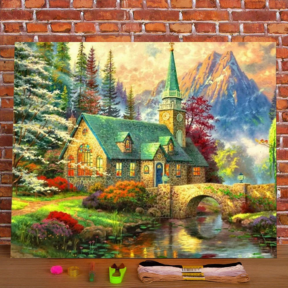 

Landscape House Printed Canvas 11CT Cross Stitch Embroidery Full Kit DMC Threads Knitting Handmade Handicraft Different