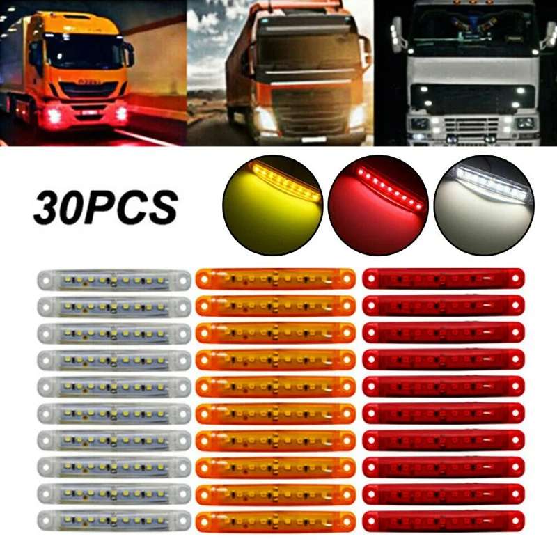 

30X Sealed Red Amber White 9 LED Side Marker Lights for Truck Trailer Lorry 4inch Rear Side Lamp