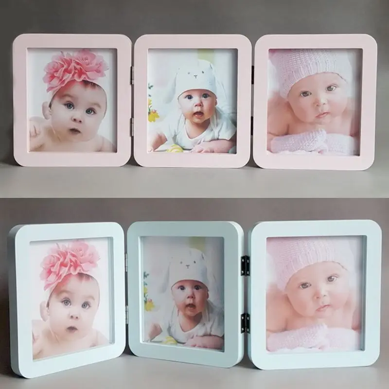Baby Photo Frame Album 3 Folds Newborn Hand and Foot Prints Photos Frames Infants Birth Growth Commemorative Bath Gifts