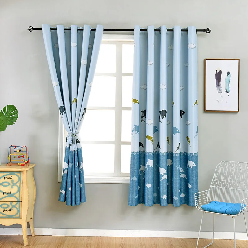 Небесно голубые Красивые короткие светонепроницаемые Шторы для детей гостиной