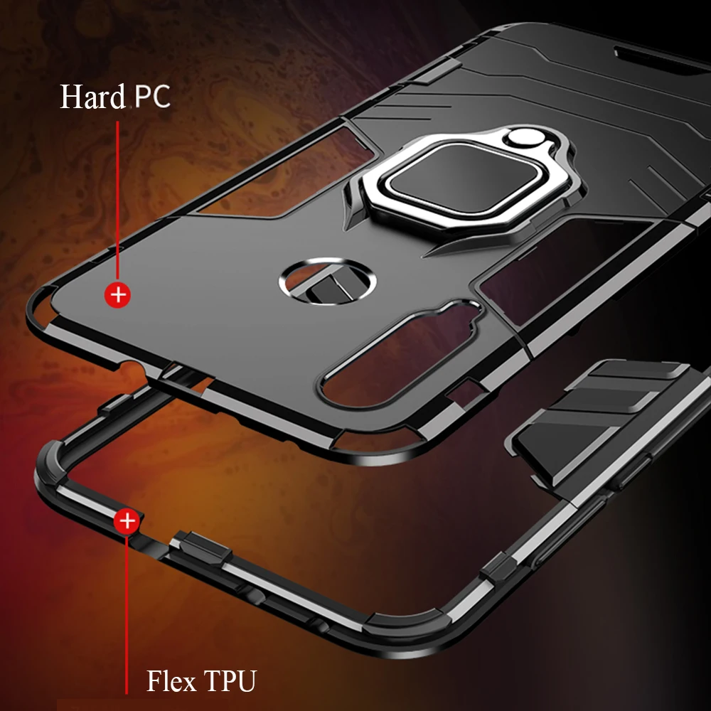 For Honor 10 Lite Case Armor PC Cover Finger Ring Holder Phone On Huawei P Smart 2019 Durable Reinforced Bumper |