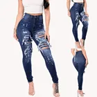 Женские джинсы, узкие потертые рваные градиентные длинные джинсы с дырками, сексуальные обычные брюки из денима, Женские винтажные брюки, c50