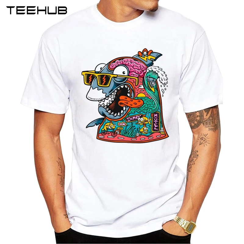 TEEHUB Мужская Новая мода психоделическая акула дизайн с коротким рукавом футболка