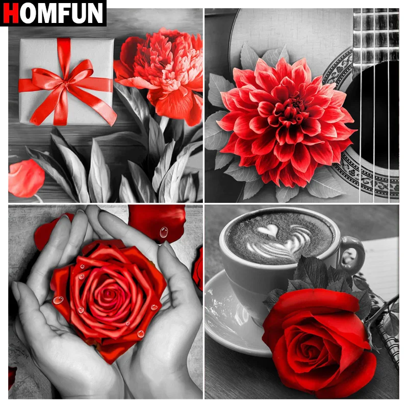 

Алмазная 5D картина HOMFUN «сделай сам», вышивка крестиком, «Ручная чашка с красными цветами», домашний декор, полное стразы, инкрустация, алмазная вышивка