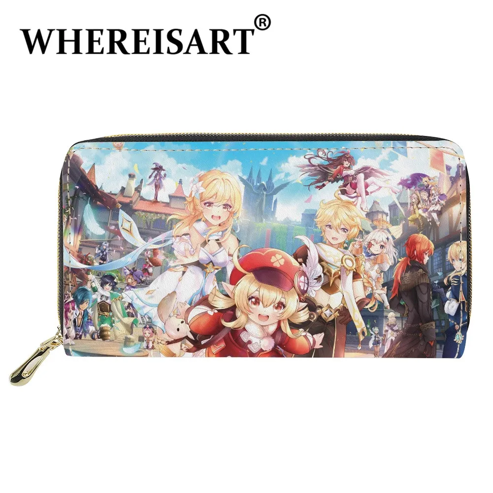 

WHEREISART Customized Design Game Genshin Impact Women PU Leather Long Wallet Exquisite Many Roles Money Credit Card Feat Purses