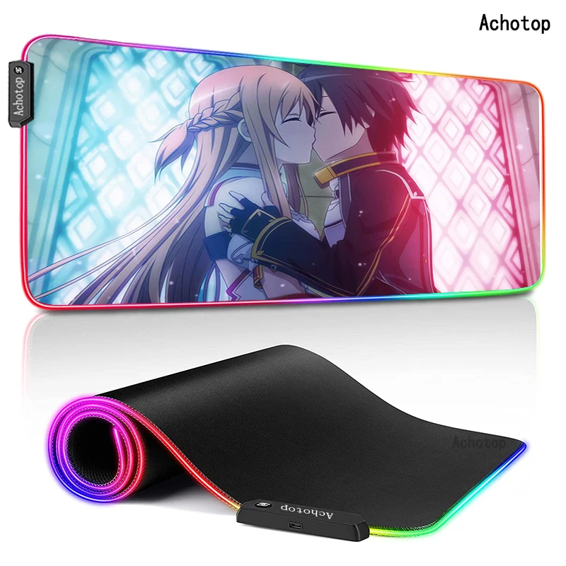 

Обувь для вечеринки в Стиле косплей Sword Art аниме Мышь Pad XL на заказ моющиеся светодиодный резиновый игровой большой коврик для мыши RGB Скорост...