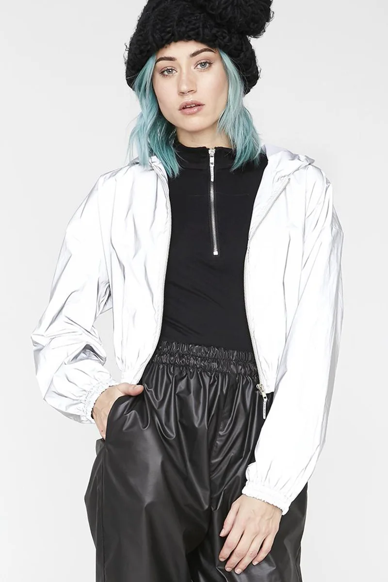 

Casual Fashion Women Loose New Reflective Hooded Jacket Women Fall Slim Hooded Baseball Uniform Jacket Jacket