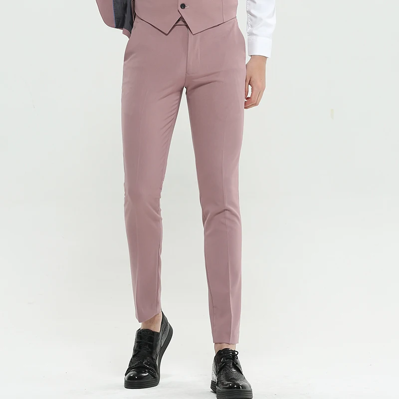 

N&B Men Dress Pants Slim Fit Mens Pink Dress Pants Formal Business Trousers 2020 Male Ankle-Length Pant Classic Suit Pant XK11