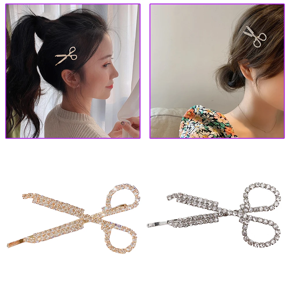 

1PC Fashion Rhinestone Scissors Hair Clip Women Elegant Crystal Hairpin Barrettes Hairgrips Beauty Styling Tools