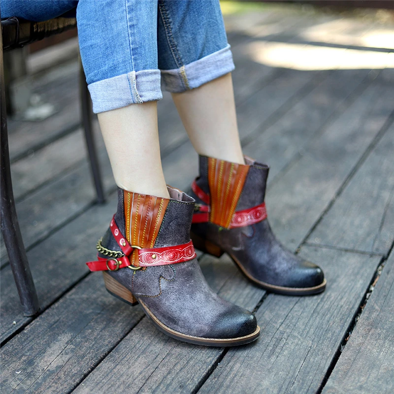 

Women Winter boots Genuine leather Ankle Boots Motorcycle Boots Leather thick heel short thick heel shoes Boots winter 2020