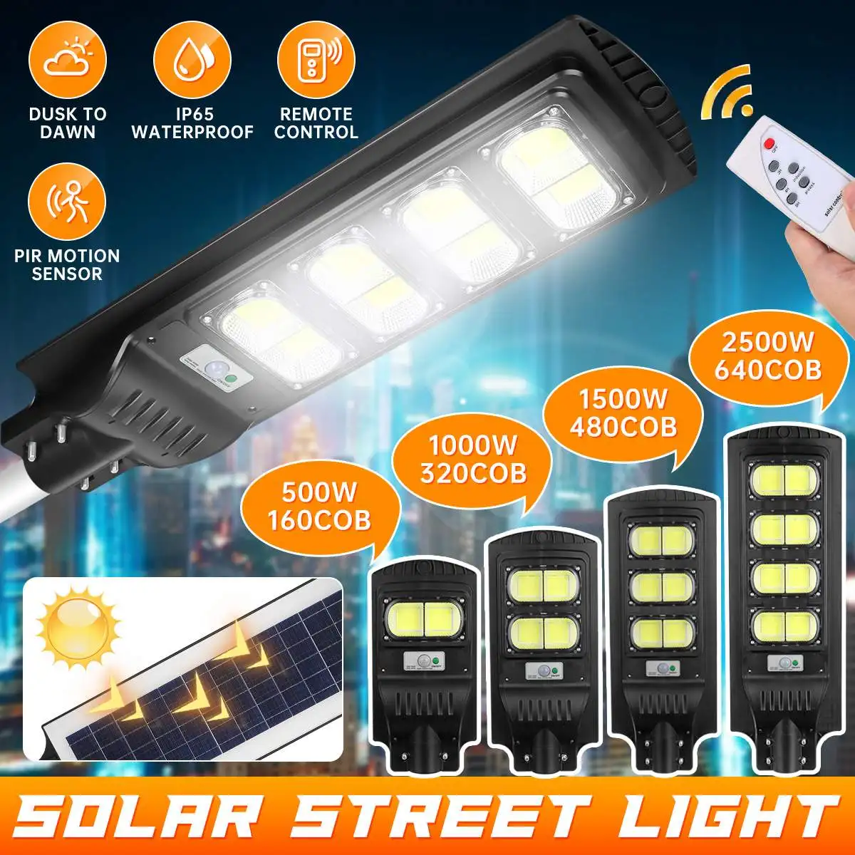 

2500/1500/1000/500W новая модель, светодиодный уличный фонарь на солнечной батарее, наружное освещение, водонепроницаемый садовый фонарь