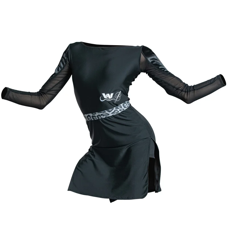 

Children Latin Dance Dress Black Cutout Sleeves Practice Dresses Girls Tango Rumba Cha Cha Samba Dancing Performance Wear DN5865
