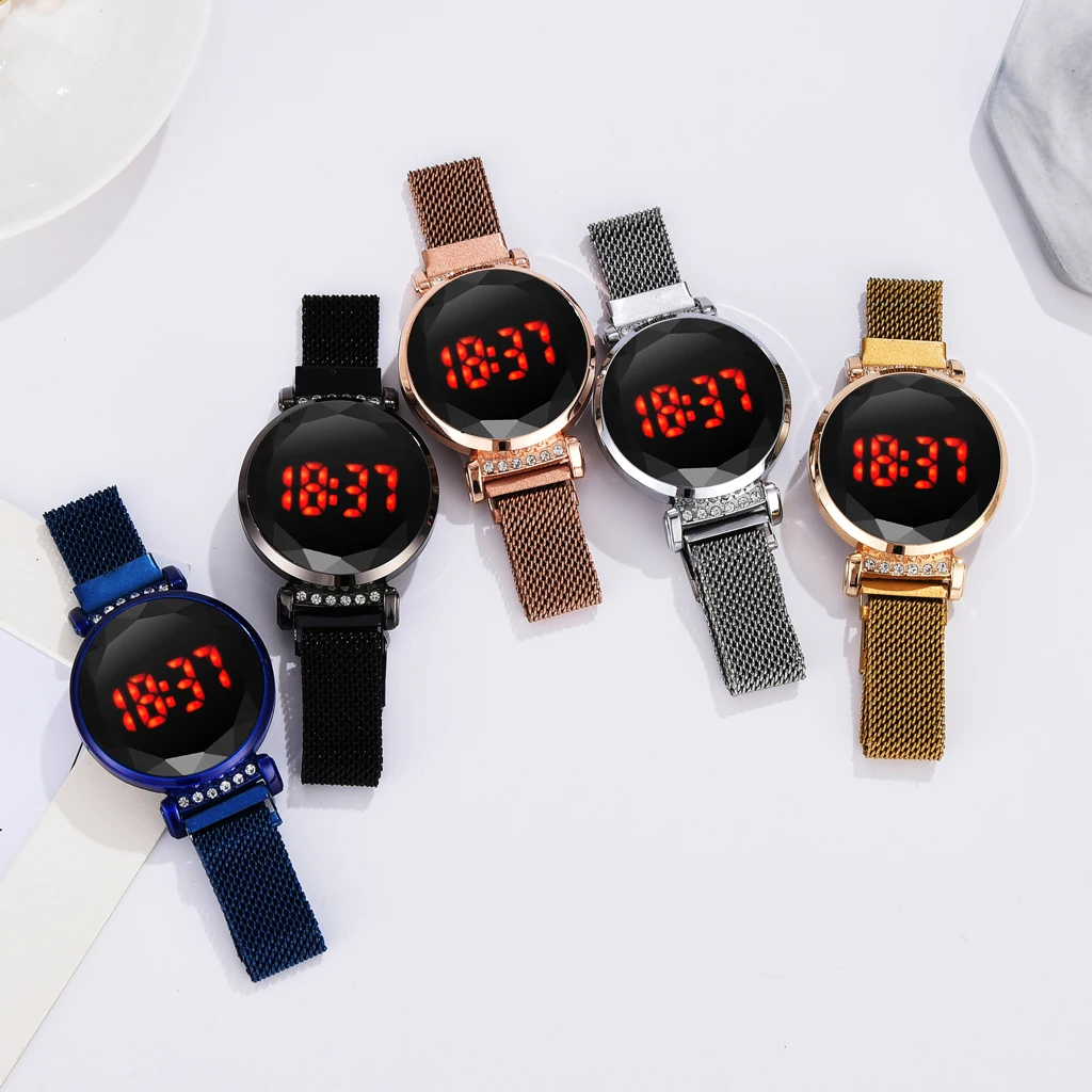 

Luxury Women Magnetic Quartz Wristwatch Rose Gold Red LED Digital Bracelet Watch Quartz Watch Ladies Clock relogio feminino