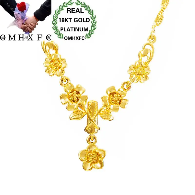 

MHXFC Wholesale European Fashion Woman Female Party Birthday Wedding Gift Vintage Flower Real 18KT Gold Pendant Necklace NL108