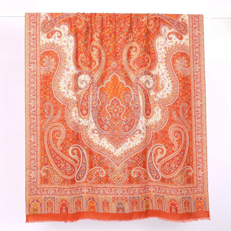 Orange Wrap Female Shawls Cachecol Feminino Large Size Hijabs Handmade Embroidery Mujer Bufanda Artificial Cashmere Muffler
