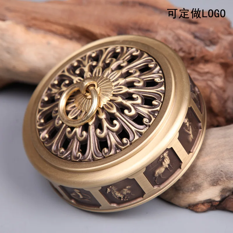

Copper incense stove pure copper household sandalwood stove indoor incense stove twelve zodiac decorations small incense antique