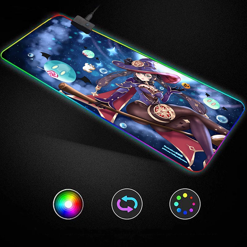 

Genshin Impact game Anime RGB Gaming Mouse Pad Gamer Keyboard Desk Non-slip Rubber LED Mouse Mat