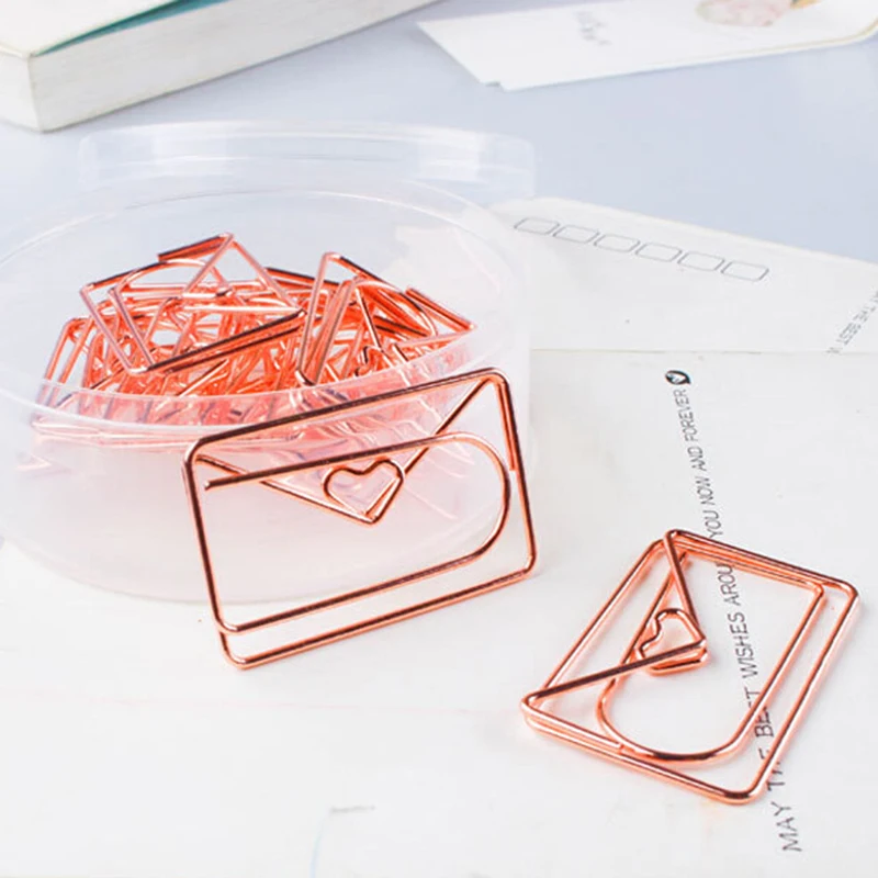 

12pcs/lot Paper Clip Rose Gold Metal Heart Shape Paper Clips Marking Clips Bookmark Office School Stationery