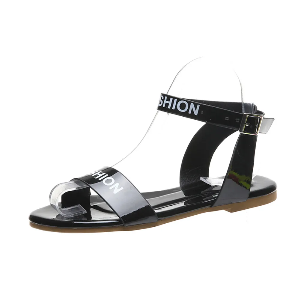 

Summer Woman Beach Shoes Letter Printed Candy Colors Flat Bottom With Non-slip Fashion Sandals Large Size Zapatos De Mujer