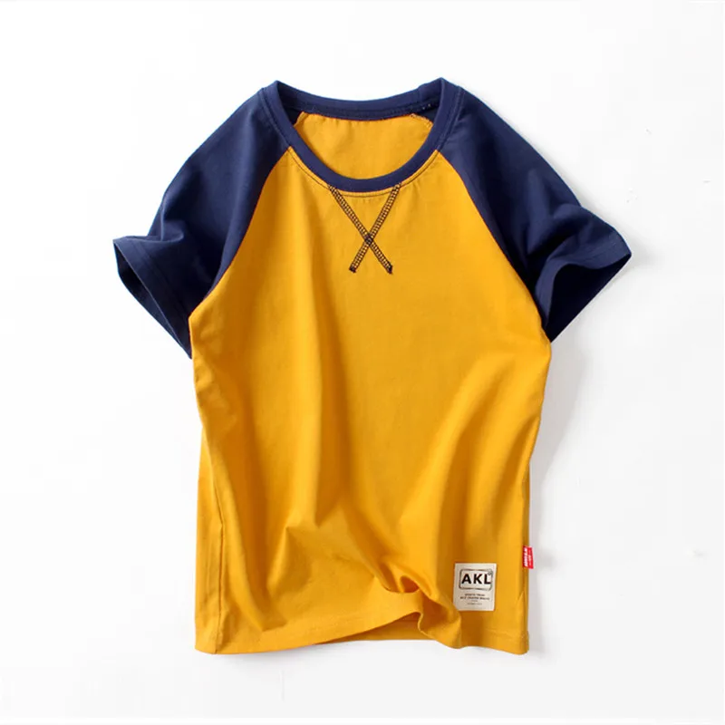 

Boys Color Matching Short-Sleeved Cotton Top 2021 Spring Summer New Children's Sports Oversized T-Shirt For 5-14 Years