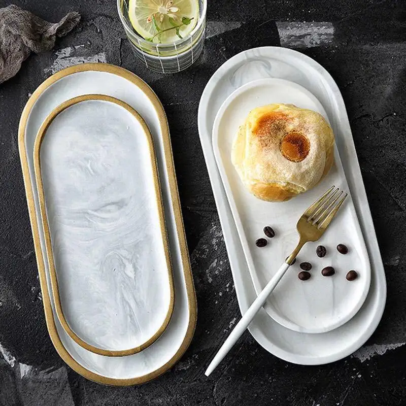 Овальный поднос для хранения завтрака с золотым покрытием Керамическая