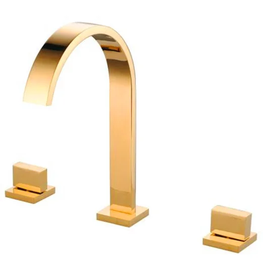 

Бесплатная доставка, золотой поливинилхлоридный смеситель для ванной комнаты, 3 шт., широкая раковина, двойные ручки, набор квадратных смеси...