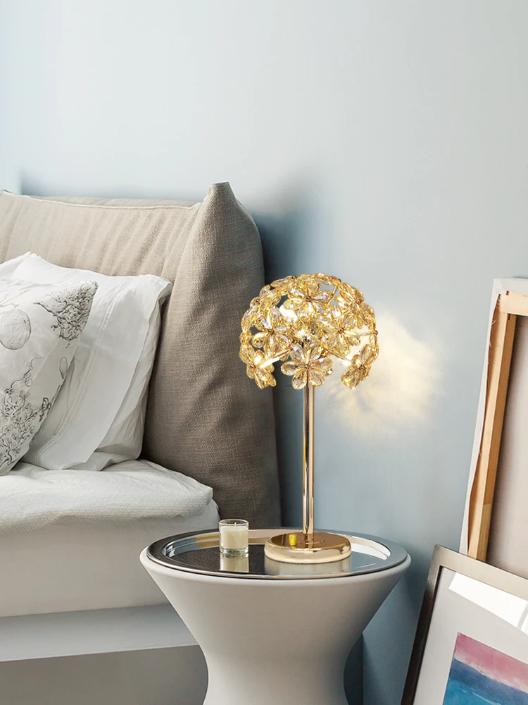 Post-Modern Luxury Crystal Flower Carving Table Lamp for Bedroom Bedside Touch Switch Dimming Led Desk G9 | Лампы и освещение