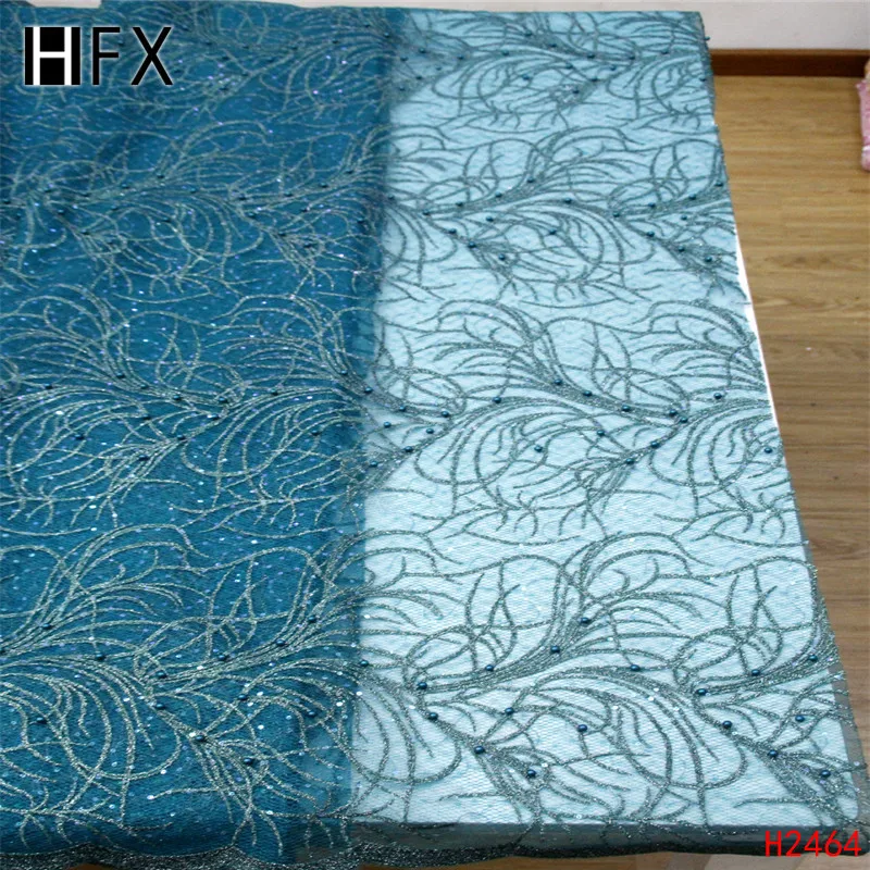 

HFX Embroidered Tulle Lace Fabric stones Applique Fabric for Wedding dress African Lace Fabric High Quality free shipping H2463