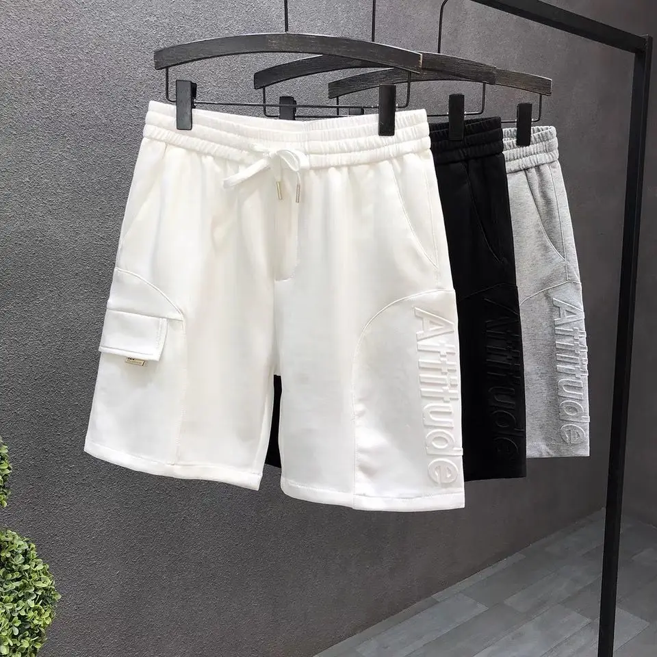 

Summer Shorts men's new fashion brand simple concave convex letter printing versatile loose lace for men's sports pants