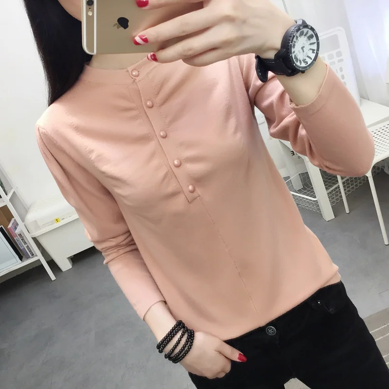 12706 (3 rooms 4 rows and rows) New round collar button pullover knitting body-building bottom dress 30 | Женская одежда