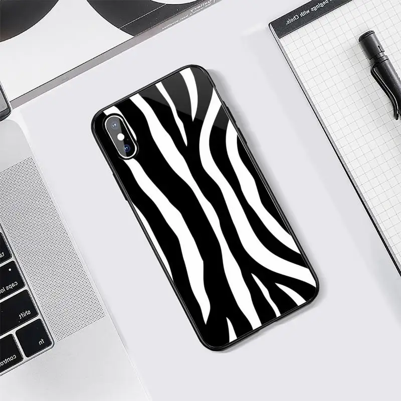 

zebra Simple black and white stripes shell Phone Case Tempered glass For iphone 5C 6 6S 7 8 plus X XS XR 11 PRO MAX