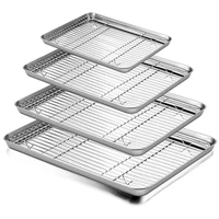 stainless steel baking tray rectangular grill cookie baking pan tray plate with removable cooling rack grill mesh kitchen tool