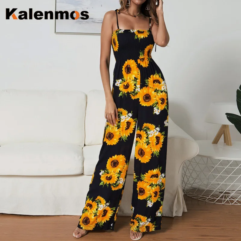 Женский комбинезон с завышенной талией и цветочным принтом|Женские комбинезоны|