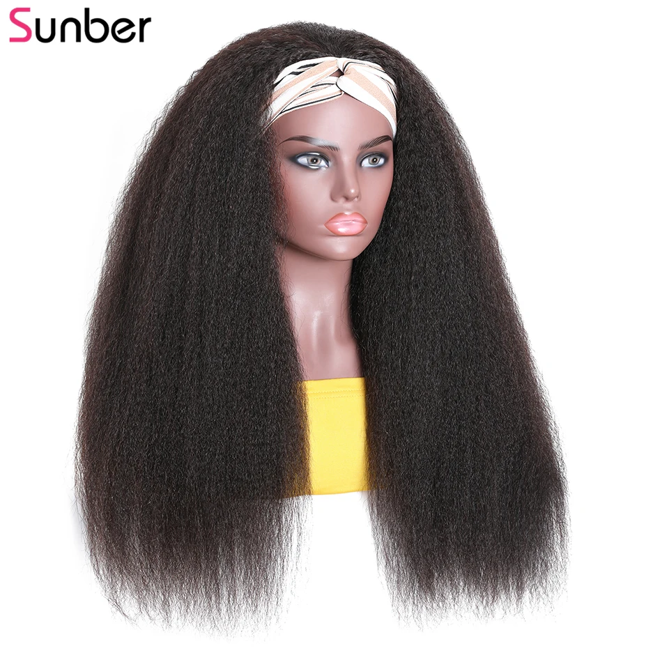 Sunber монгольский кудрявый прямой парик 3/4 половина 180% Плотность Remy Glueless машина