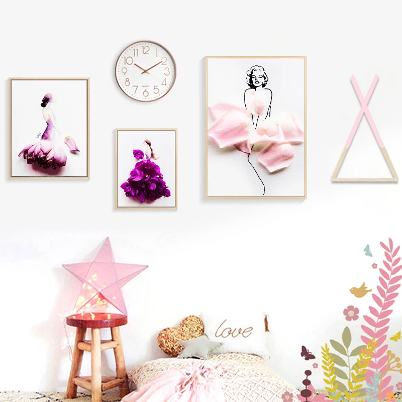 

Nordic Marilyn Monroe Flower Figure Creative Wall Art Pictures Poster for Kid Living Room Prints Canvas Painting Home DecorPink