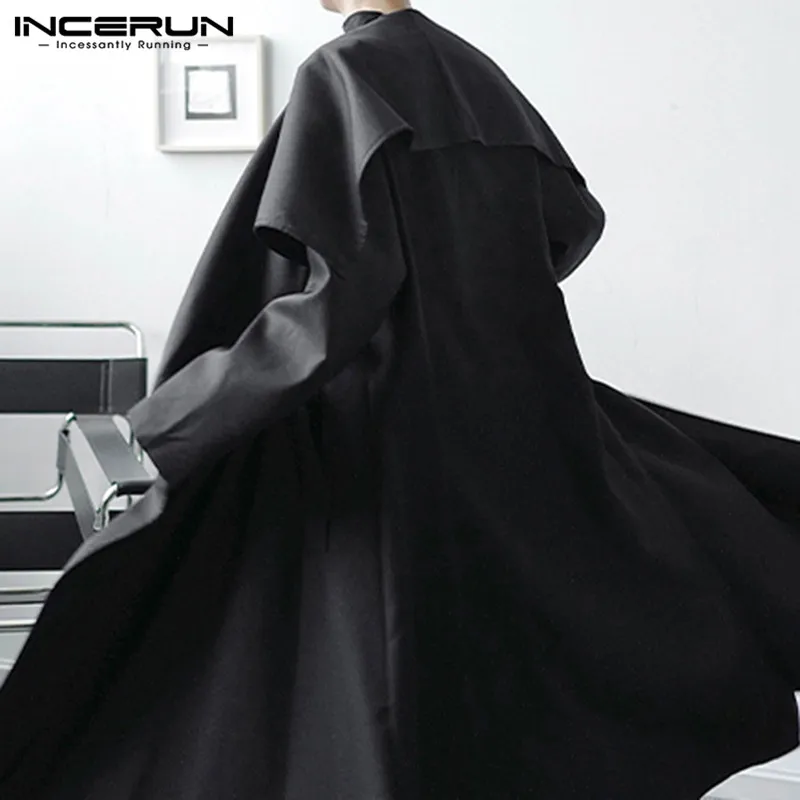 

INCERUN Fashion Men Trench Solid Color Loose Turn Down Collar Punk Coats Cloak Streetwear Long Sleeve Casual Mens Windbreakers