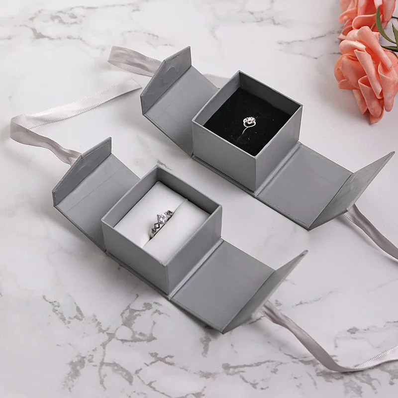 

Jewelry Storage Ring Box Gift Wrapping Paper Bow Ribbon Wedding Display Case Trinket Organizer Jewelry Storage Case Wholesale