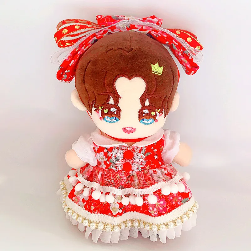 

20cm Star Idol Doll Red Heavy Craft Pearl Lace Skirt Butterfly Hair Band Suit 20cm Doll Replaceable Clothes Accessories(No Doll)