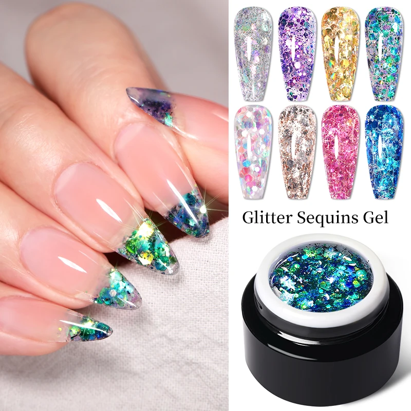 

BORN PRETTY Gel Nail Polish Glitter Sequins Paint Hybrid Varnishe Dried Flower Soak Off Semi-permanent Shining Gel Manicure