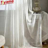 nordic geometric embroidery curtains for living room white line wave window drapes for kitchen balcony x hm32030