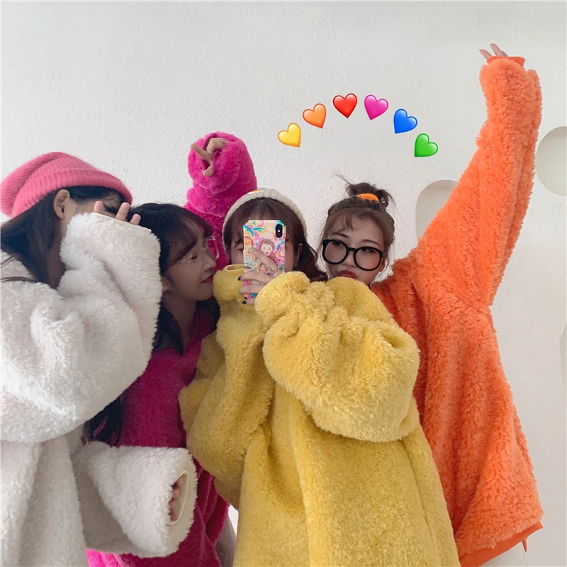 Pullover Autumn Plush Oversized Hoodie Dress Sweatshirt Women Top Loose Long Winter Ladies Female | Женская одежда