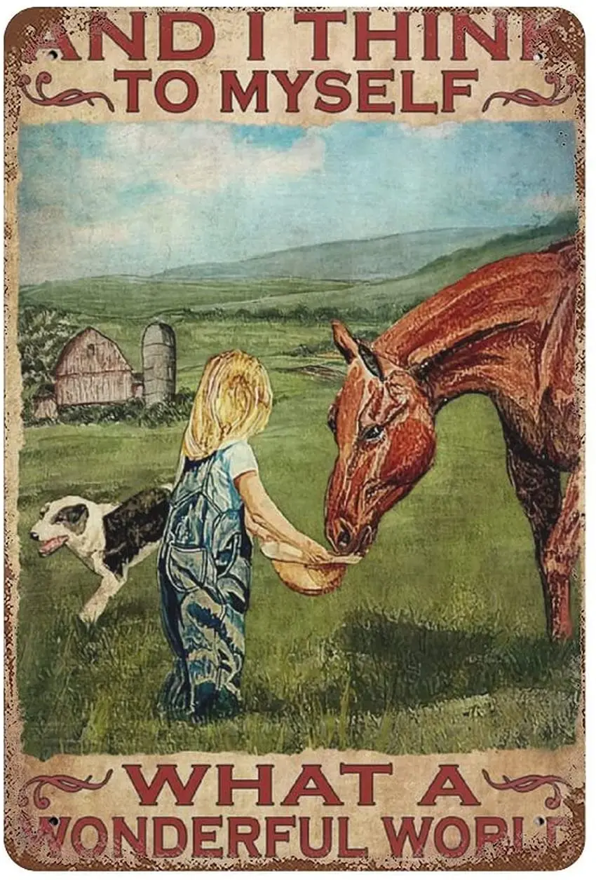 

Металлический жестяной ретро-знак, новый плакат, железная живопись, девушка-ферма и я думаю себе, какой яркий знак, сельская ферма