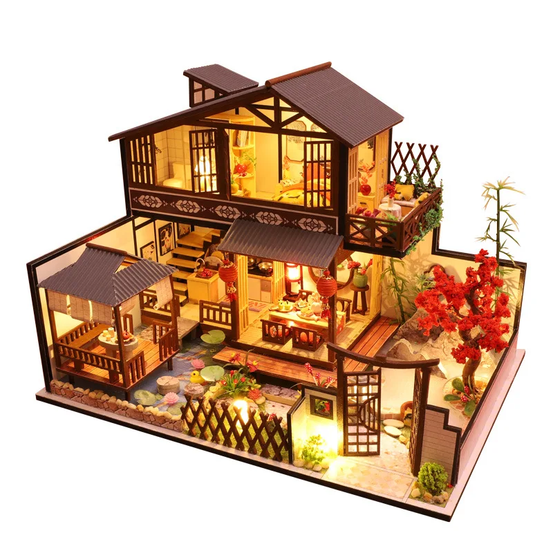

DIY Japanese Style Cottage Doll House Furniture Assemble Architecure Wooden Miniature Dollhouse maison Toys For kids Xmas Gifts