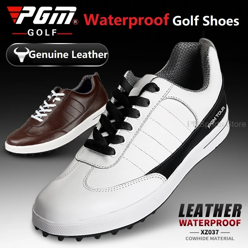 Professional Genuine Leathter Golf Shoes Men Anti Slip Spikes Golf Sneaker Male Waterproof Walking Shoes Trainers Big Size 39-46