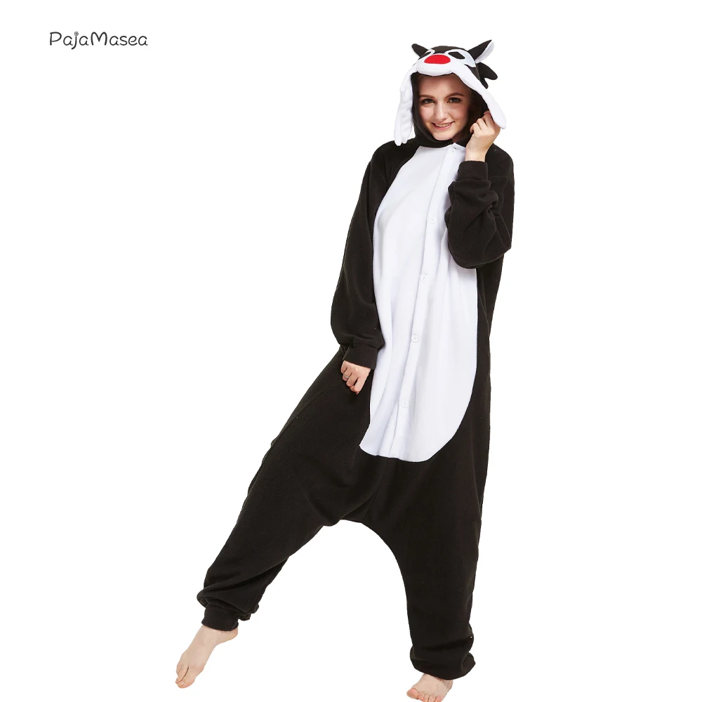 Black Wolf For Adults Women Onesie Girl Sleepwear Romper Cartoon Men Anime Pajamas Family Party Outfits Cosplay Kigurumi