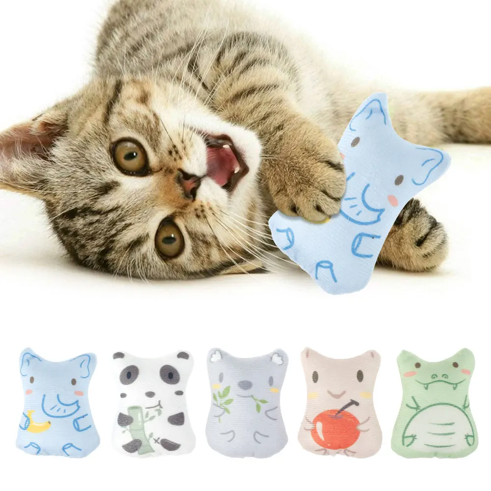 

5 Pcs Cat Catnip Toy Set PP Cotton Cute Animal Shaped Chew Toy Bite Resistant Kitten Interactive Toy Teeth Cleaning Play Chews