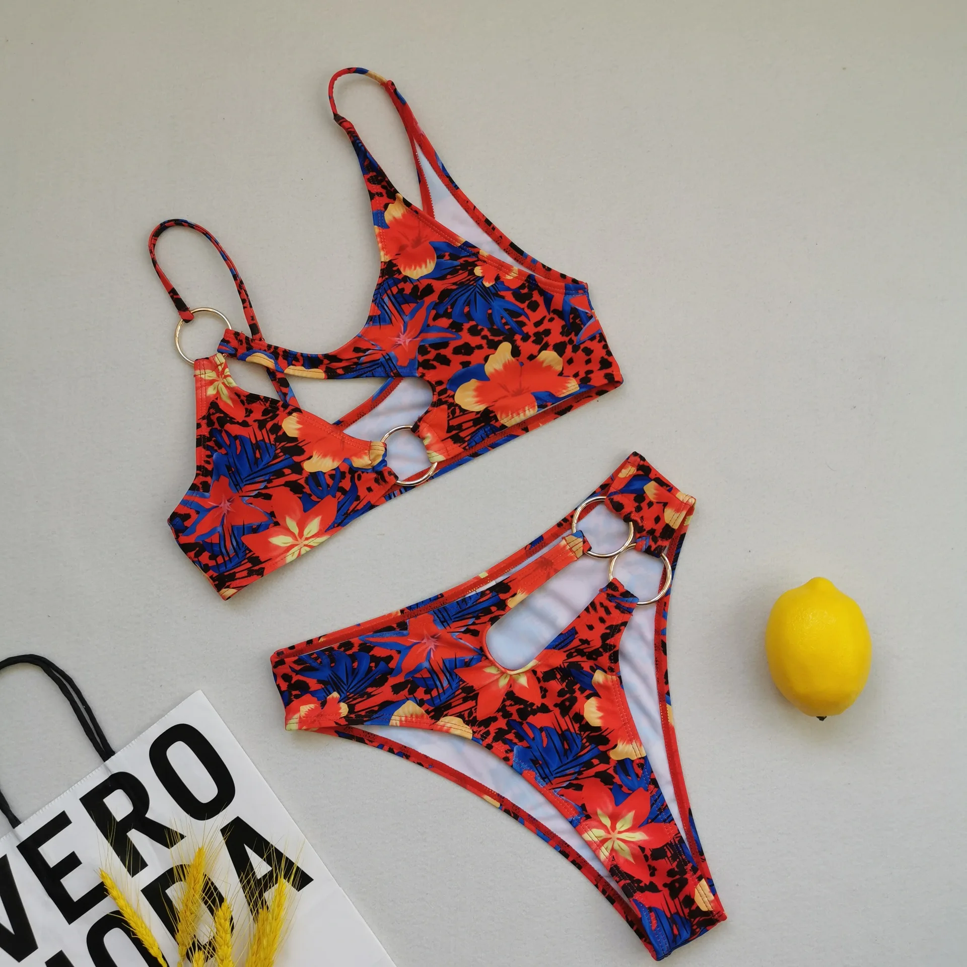 

2021 New Sexy Printed Bikini Women Swimwear High Waist Halter Push Up Bikini Set Biquini Summer Beach Bathing Suit Swimwear