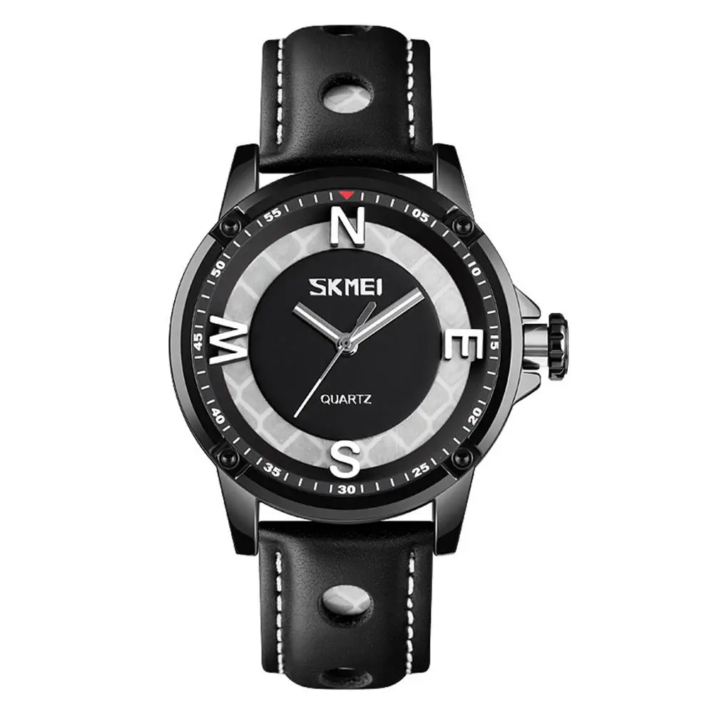

SKMEI 9211 Men Fashion Big Dial Quartz Watches Casual Leather Strap Clock Waterproof Wristwatches Christmas New Year Gift