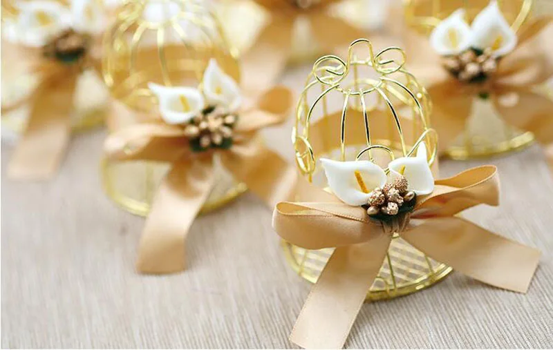 Железный золотой цветок Колокольчик для клетки Свадебная конфетная коробка