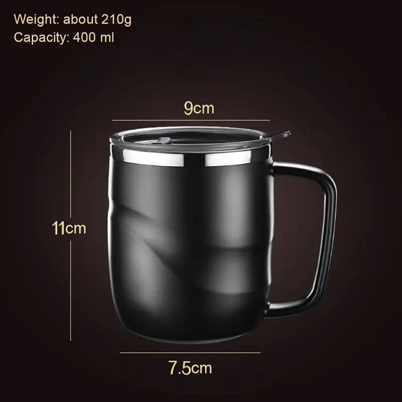 

Black Stainless Steel Insulated Coffee Mug With Sliding Lid Vacuum Travel Mug With Handle Camping Tea Flask For Hot Cold Drinks